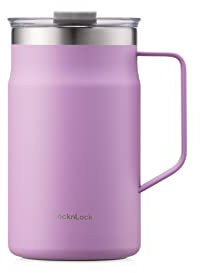 LocknLock Metro Mug Premium 18/8 Stainless Steel Double Wall Insulated with Handle Perfect for Table with Lid, Lavender, 20 oz