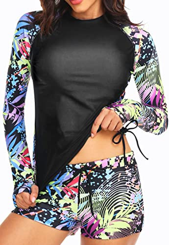 UNIQUEBELLA Rash Guard Damen, UV-Schutz UPF 50+ Langarm Surf Shirt mit Schönen Mustern Bademode Badeshirt - Schwimmen Tankini XS-XL Rashguard für Women