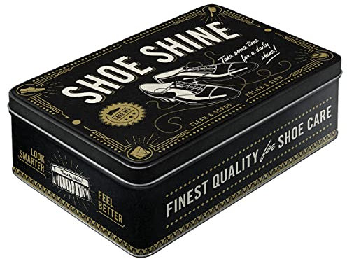 Nostalgic-Art Retro Vorratsdose Flach, 2,5 l, Shoe Shine – Geschenk-Idee für Dein Zuhause, Blech-Dose mit Deckel, Vintage Design, zur Schuhputz-Aufbewahrung
