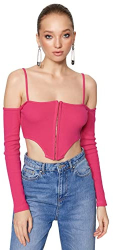 Trendyol Camicetta in Maglia con Colletto Quadrato Basic da Donna Camicia, Fucsia, 66