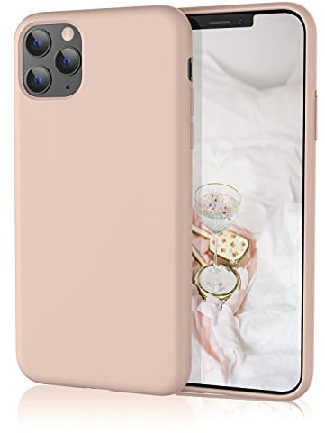 HiiVeet Silicone Case Compatible with iPhone 11 Pro Case 5.8 Inch, Soft Ultra Slim Protective Shockproof Liquid Silicone Phone Case with Anti-Scratch Microfiber Lining,Sand Pink