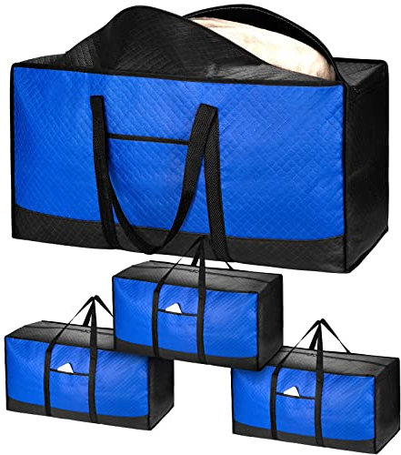 4 Pack 120L Extra Large Storage Box with Lid for Moving House, Strong Moving Boxes Bags with Zips for Clothes, Duvet, Underbed, Travelling, Packing Box Laundry Bags