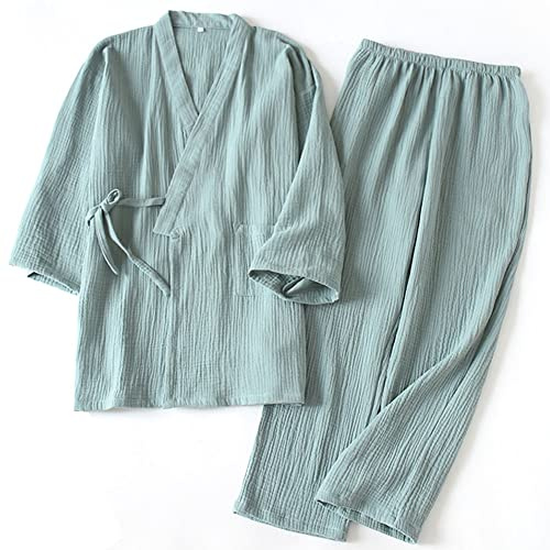 OWLONLINE Softable Cotton Crepe Pure Pyjamas Suit Womens Japanese Kimono Pyjamas
