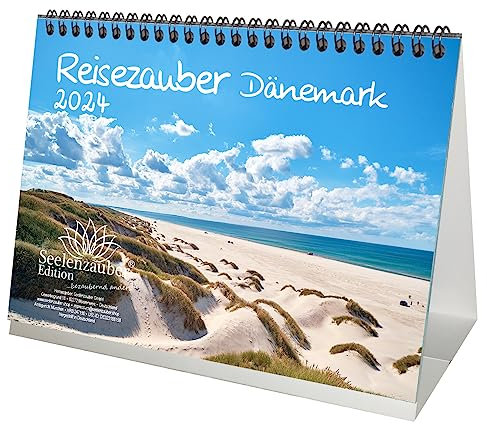 Reisezauber Dänemark DIN A5 Tischkalender für 2024 Kopenhagen Urlaub - Geschenkset Inhalt: 1x Kalender, 1x Weihnachts- und 1x Grußkarte (insgesamt 3 Teile)