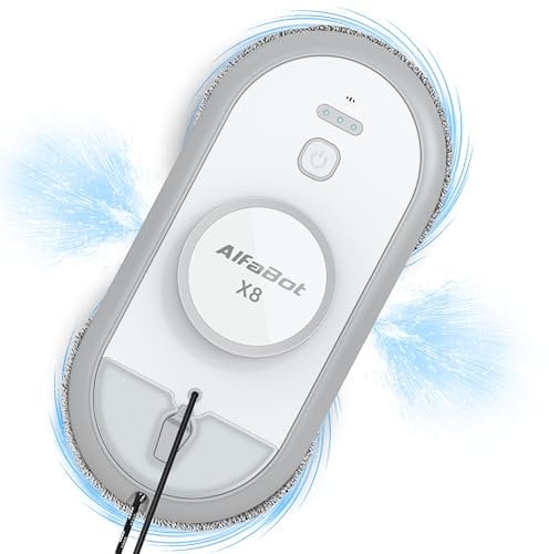 AlfaBot X8 Robot Lavavetri, Robot Elettrico per Finestre con la Spruzzatura a Doppio Spruzzo d'Acqua, per Vetri, Finestre e Altre Superficie lisce, 50ml