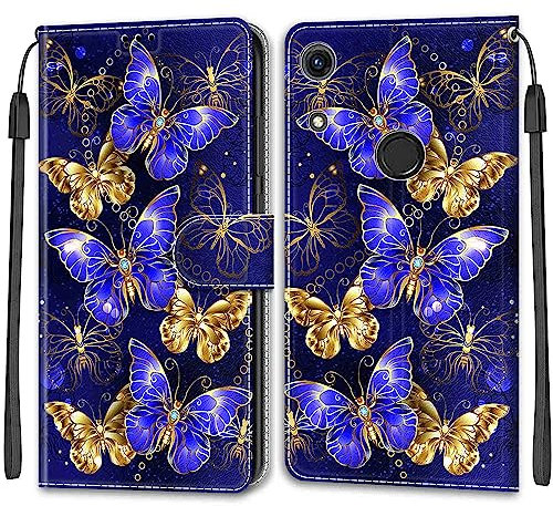 SNCLET per Huawei Y6 2019 Custodia Pelle,360 Gradi Protettiva Case Cover a Libro Premium PU Pelle Antigraffio Custodia Magnetica Porta Carte per Huawei Y6 2019/Honor 8A 2020,Golden-Blue Wings