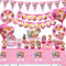 Rosa Partygeschirr Set, 95 Stück Paw Dog Patrol Geburtstag Deko, Geburtstag Geschirr Set, Kindergeburtstag Party Dekoration Becher Servietten Tischdecke Folienballons Set für Jungen Mädchen Kinder