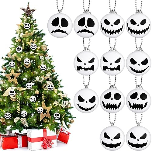 Liliful 12 Stück Weihnachten Skellington Köpfe Ornamente Weihnachten Albtraum Jack Hängende Urlaub Miniatur Baum Ornament Set für Weihnachten Halloween Party Supplies