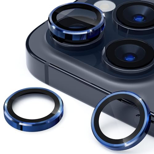 imluckies Caméra Arrière Protecteur Compatible avec iPhone 15 Pro/iPhone 15 Pro Max - Dureté 9H Protection Caméra Objectif en Verre Trempé HD - Anneau de Lentille en Métal Anti-Rayures - Bleu