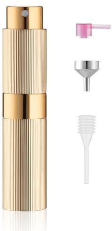 Toureal Diseño de Rayas Finas Aluminio 8ml Atomizador Perfume Recargable, Perfumador Dispensador de Viaje, Spray Pulverizador Pequeño para Colonia (Oro)
