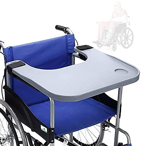 Table pour fauteuil roulant, avec support pour 2 tasses, plateau rond portable pour fauteuil roulant amovible avec porte-gobelet, pour familles handicapées (52,5 x 58 cm)
