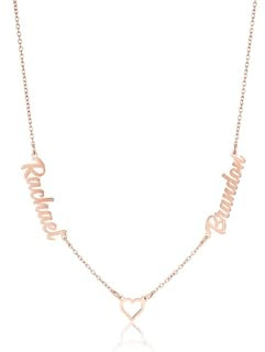 ZNA Jewels Personalised Multiple Name Necklace Heart Pendant | Available in Silver, Gold or Rose Gold | Couple Friends Names | The Perfect Handmade Gift (18K Rose Gold)