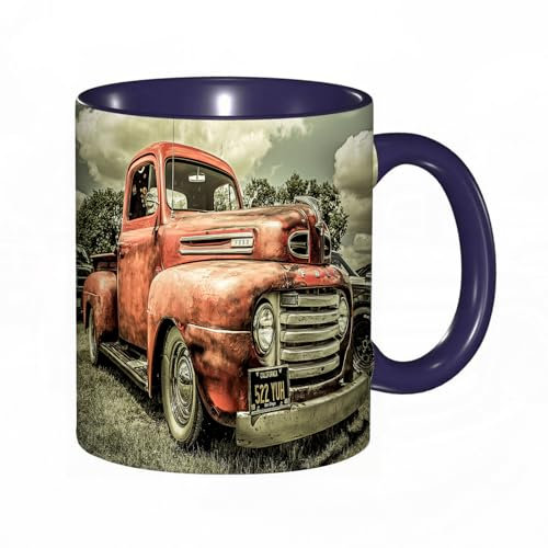 DHAEY Mug porcelaine fine Ancienne ferme de voitures marron vintageMug humour pour collègue, amis, copains, frères et soeurs |Mug original avec
