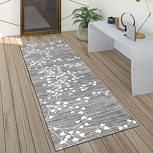 QQrunner Teppich läufer Flur Grau rutschfest 120x300cm Küchenteppich Vintage Waschbar Meterware Schlafzimmer Korridor Teppich Lang, Länge Anpassbare, 60/70/ 80/90/ 100/110/ 120cm Breit