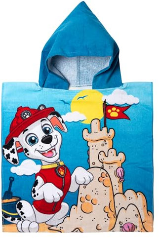 United Labels Paw Patrol Badeponcho für Jungen, Blau, Marshall, 50 x 100 cm, 100% Baumwolle, Kinder Badehandtuch mit Kapuze, Handtuch Poncho