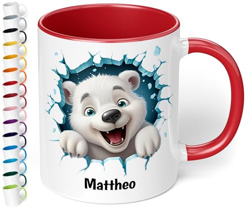 True Statements Weihnachtstasse für Kinder mit Namen personalisiert und 3D Motiven - 330ml Keramik Tasse Mädchen Junge – Geschenk zu Weihnachten (Rot)