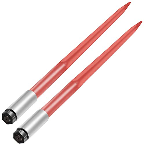 VEVOR Lance à foin, 110 cm, 2PCS lances à balles de foin carrée, pointe à balle fixation rapide, capacité 1360 kg, fourches à balle revêtement rouge, écrou hexagonal manchon pour tracteurs, chargeurs