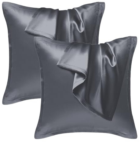 Seiwohl Satin Kissenbezug 80x80 2er Set, Weich wie Seidenkissenbezug Silk Pillowcase, Vegane Seide Kopfkissenbezug Kissenhülle Seidenkopfkissen Kopfkissen bezug für Haar und Haut, Dunkelgrau