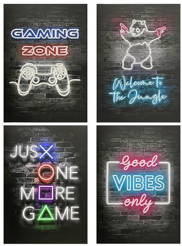 NyxSeat 4 Stück Spielposter, Gamer-Raumdekoration, Neonschild-Poster, Spielthema-Dekoration, Hängebild, Für Gamer Und Jugendliche (20 X 30 Cm)