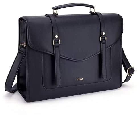 ECOSUSI Laptop Bag for Women 15.6 inch PU Leather Large Ladies Messenger Bag Professional Work Briefcase Computer Satchel Bag,Black