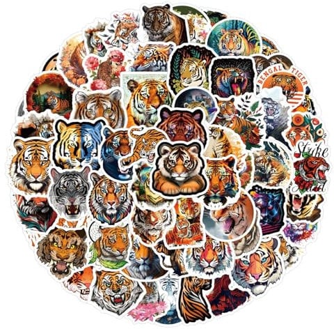 Tiger Aufkleber Tiger Sticker Set 100 Stücke Niedlich Deko für Auto Laptop Skateboard Fahrrad Moped Motorrad Fahrrad Computer,Geeignet für Erwachsene Kinder