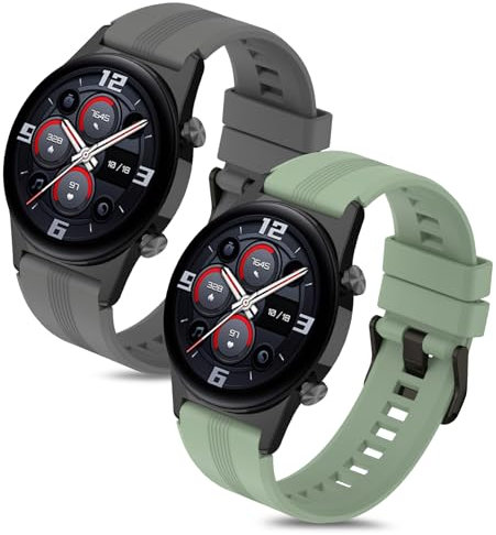 Xisair 2 Silikonarmbänder Kompatibel mit Honor Watch GS 3/4/Pro/i, Sportarmband, Komfortables Atmungsaktives Ersatzarmband für Männer/Frauen, Grau & Hellgrün, 220 mm, M