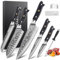 MOSFiATA Damastmesser Set - 5-teiliges Küchenmesserset aus VG10 Stahl - Inklusive Kochmesser, Santokumesser, Brotmesser, Allzweckmesser und Obstmesser - Hochwertige Geschenkbox