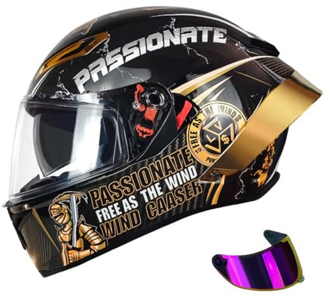 RUYICZB Motorcycle Helmet DOT/ECE Approved Full Face Motorcycle Helmet with Tinted Visors, Motorbike Moped Street Bike Racing Helmet for Men And Women,Black gold,M