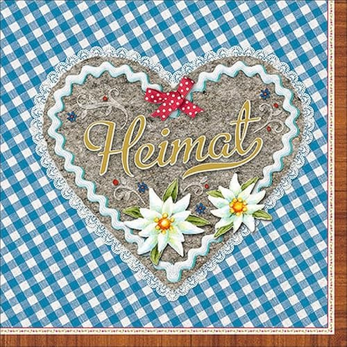 20 Servietten Bayrisch Heimat Herz blau als Tischdeko. Papierservietten mit Motiv. Auch für Decoupage und Serviettentechnik 33x33cm