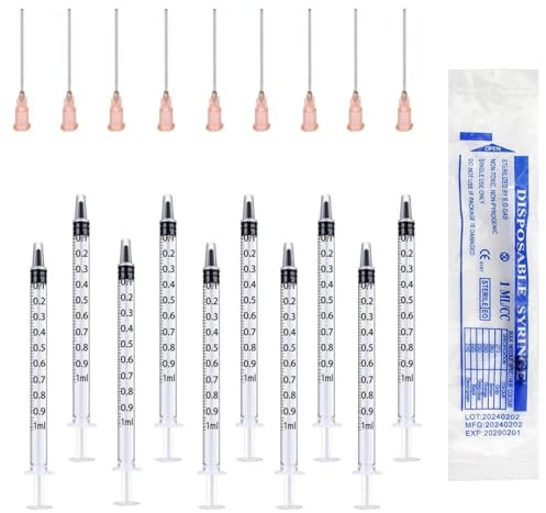 10Pcs 1ml Colostrum Syringe Plastic Syringes with Caps Reusable Syringes Measuring Syringe with Slip Tip for Refilling and Measuring Liquids, Scientific Labs Experiment, Feeding Pets