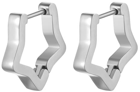 Flongo Stern Creolen Ohrringe Silber: Edelstahl Klobig Klein Pentagramm Huggie Creolen Geometrische Ohrringe Hypoallergen Ohrstecker für Herren Damen