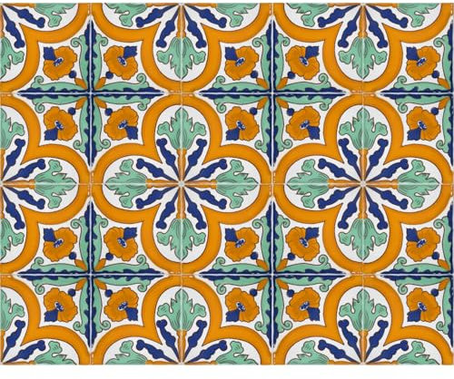 20 Mattonelle in Ceramica Smaltata - Stile Floreale (Fiore Pistacchio) - 10x10 cm spessore 0,6 cm - Mattonelle Tunisine realizzate con Serigrafia Artigianale - Adatte a rivestimento