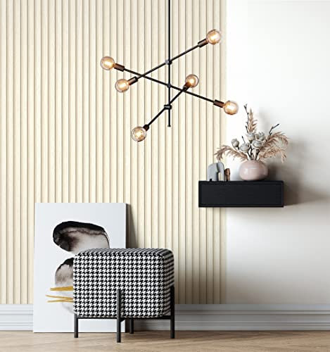 NEWROOM Tapete Creme Vliestapete Holz - Holztapete Skandi Beige Paneele Lamellen Holzwand Modern Lamellenwand Naturholz inkl. Tapezier-Ratgeber