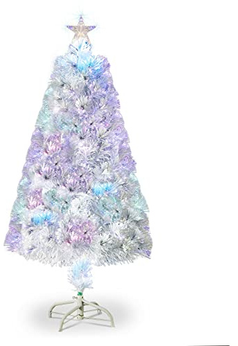 4ft Fibre Optic Christmas Tree, Artificial Christmas Tree with Color Changing Multicolor Fibre Optic and Star, White Xmas Trees Fiber Optic Christmas Trees Decorations for Indoor 1.2m