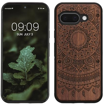 kwmobile Handyhülle für Google Pixel 9a Hülle Holz - Case mit TPU Bumper - Stoßfestes Hardcase - Schutzhülle Cover in Dunkelbraun