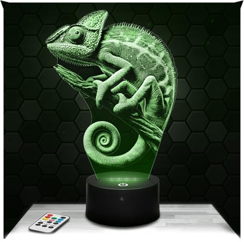 Lampephoto.fr - Lampe Chamäleon 3D Touch Nachtlicht Wildtier | Made in France, Sockel & Größe wählbar, dimmbar, Batterie/USB, HD-Lasergravur, Geschenk für Sie & Ihn