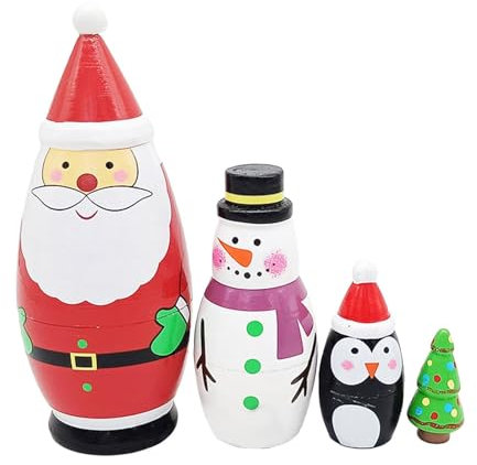 Christmas Russian Dolls, Christmas Nesting Dolls, Russian Nesting Dolls, Russian Dolls for Kids, Wooden Nesting Doll with Cartoon Pattern for Home Decor