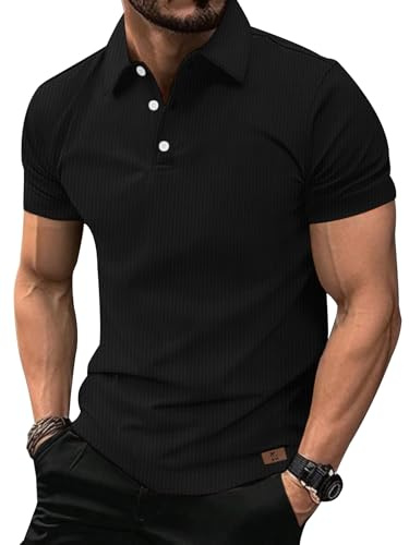 zitysport Polos Hommes Manches Courtes Polo de Golf Fonctionnel Chemise Respirante Hommes Basic Tshirt Hommes Travail Polo Chemises Sport(Noir 2XL)