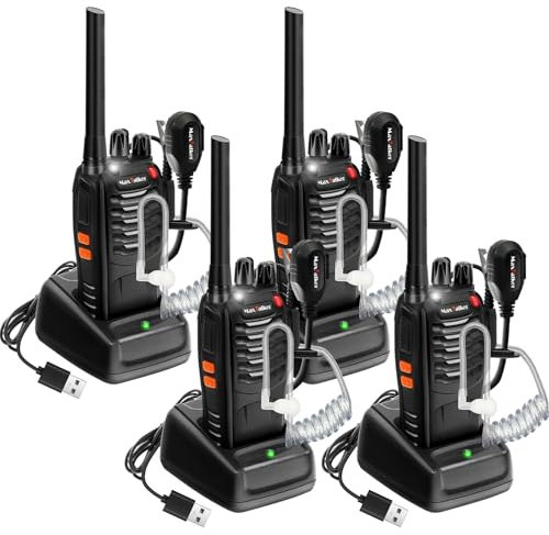 MaxTalker MT-8S Walkie Talkie Aufladbar für Erwachsene Kinder Funkgeräte, Lizenzfrei PMR446 Funkgeräte, Funkempfang 16 Kanäle, Mit Headset und 1500mAh Lithium-Ionen-Akku (4 Stück)
