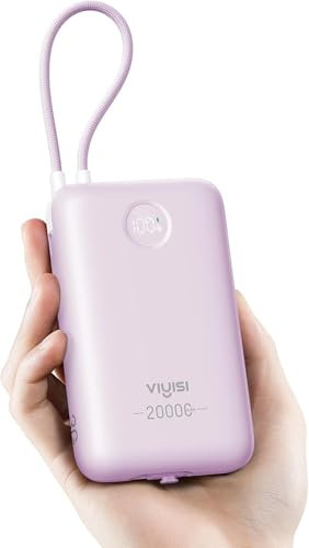 Batterie Externe 20000 mAh VIYISI 30W Power Bank Ultra Rapide Charge USB C avec Câble Intégrés,Batterie Portable Compacte Compatible avec iPhone 16 15 14 13 12 11 Samsung(Violet)