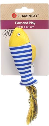 Flamingo Katzenspielzeug – Strellow Fisch – 11cm – Textil – mit Catnip – gelb – weiches Katzenspielzeug