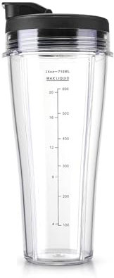 Spalivivre 24oz Replacement Cups for Ninja Blender - 2 Pack with Flip Top Lids, Sealing Rings & Brush, Dishwasher Safe Compatible with Ninja Blender BN750UK BN800UK BN495UK CB350UK