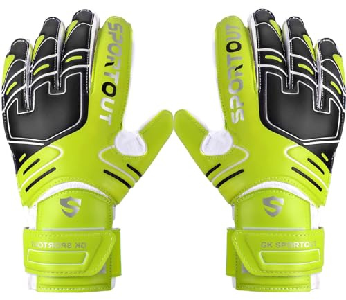 Sportout Torwarthandschuhe Kinder und Herren mit Fingersave Fußballhandschuhe mit Fingerschutz Torwart Handschuhe mit rutschfeste 4mm Latex
