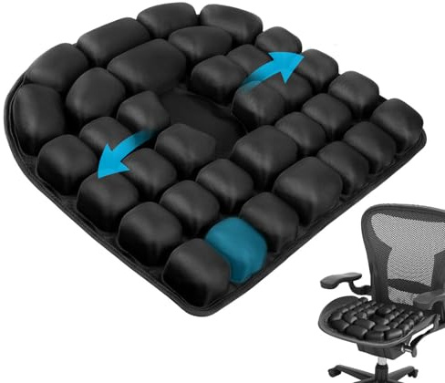KINDLUME Antidekubitus Sitzkissen, Aufblasbares Ergonomisches Sitzkissen mit 3D Luftzellen für Steißbein Entlastung bei Langem Sitzen, für Bürostuhl, Autositz, Rollstuhl, Reise (45x40cm, Schwarz)