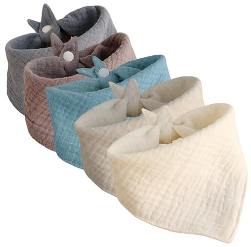 Maykafay Lot de 5 Bavoirs Bébé, Mousseline Foulard Bavoirs Bebe Réglables Doux Pour Garçons et Filles, Couleur Foncée