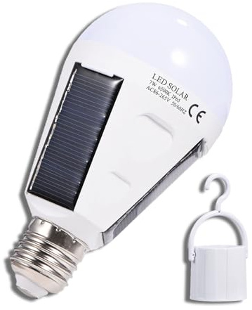 HERCHR Solar-LED-Glühbirne, E27, 7 W, 12 W, wiederaufladbare Batterie-Backup-Glühbirne mit tragbarem Haken für Zuhause, Notfall, Outdoor, Wandern, Camping, Licht (7W)