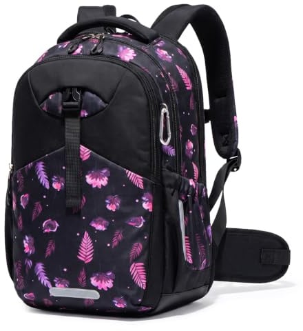 Amythe Schulranzen Teenager Mädchen mit Abnehmbarem Hüftgurt | Ergonomische Schulrucksack, 30L Schulranzen Wasserdichter mit Abnehmbarem Hüftgurt, Reflektorbänder, Regenschutz