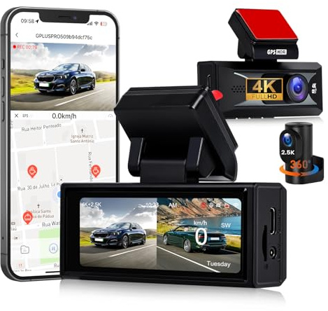 GOHHDL 4K+2,5K Dual-Dashcam für Autos vorne und hinten, 3,16-Zoll IPS Bildschirm, Integriertes 5-GHz-WLAN und GPS, ADAS, G-Sensor, Super-Nachtsicht, 150°+120° Weitwinkel, Loop-Aufzeichnung