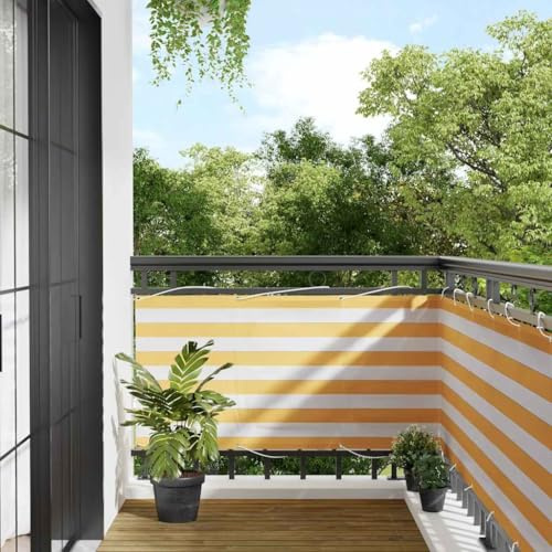 Brise-vue pour balcon à rayures jaunes et blanches - 75 x 1000 cm - Protection solaire en polyester résistant aux UV - Pour terrasse - Tissu d'ombrage imperméable, store d'extérieur - Voile d'ombrage