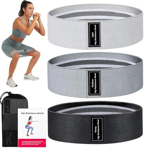 3er-Set Fitnessbänder, rutschfeste Resistance Bands aus Stoff, Widerstandsbänder für Krafttraining, Trainingsbänder für Po, Beine & Pilates, inklusive Tragenetz